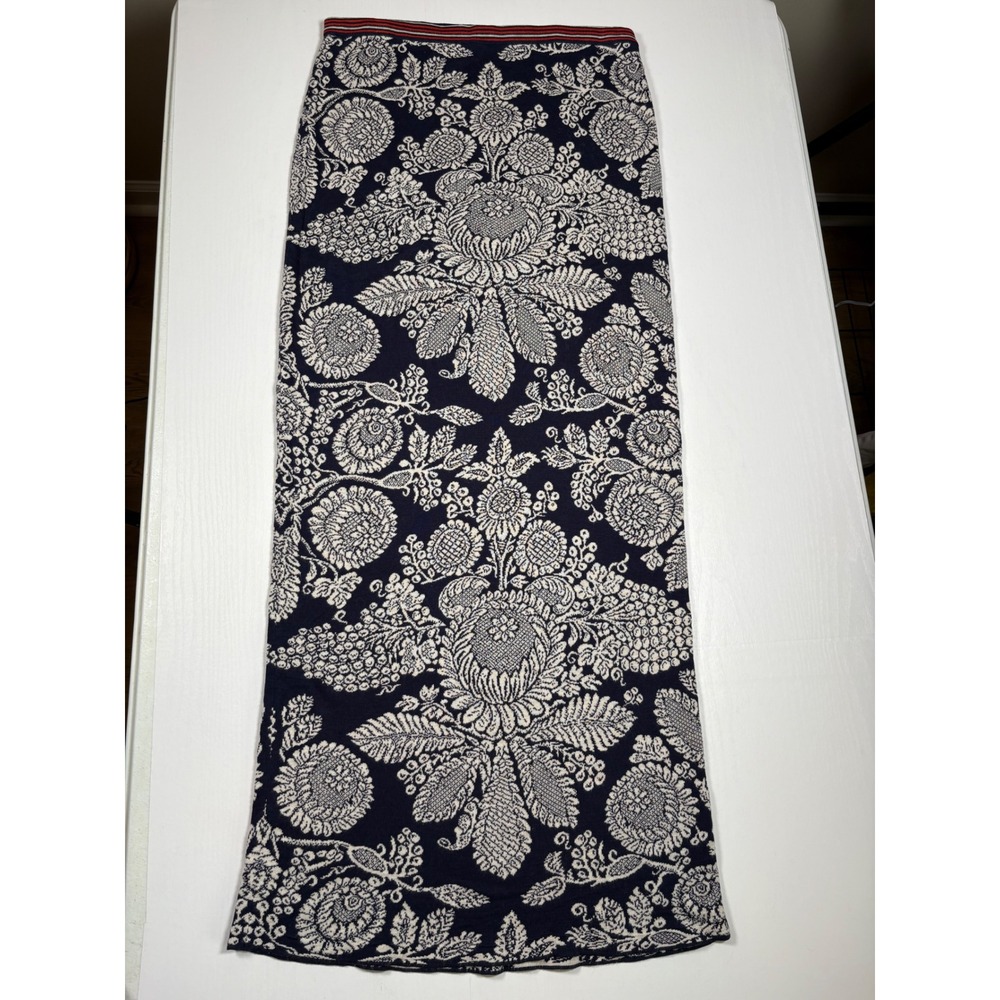 Peruvian Connection Maxi Skirt Anjali 100% Pima Cotton Floral Jacquard Blue M - Picture 5 of 11